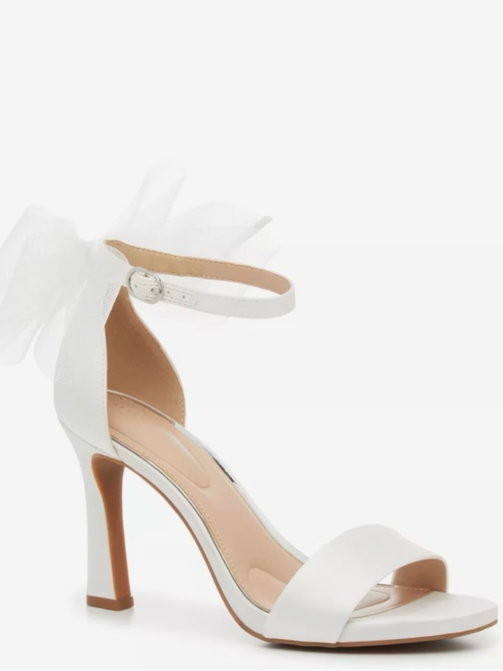 DSW White Tulle Bow Ankle-Strap High Heels